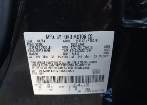 2014 Ford Edge Sel z USA, uszkodzony, nr VIN 2FMDK4JC7EBA65277